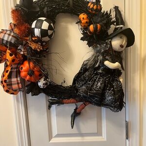 Halloween Witch Wreath with Orange and Black Accents